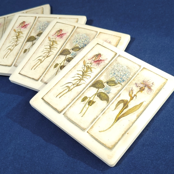 Floral Coaster Set w cork back - Picture 2 of 8